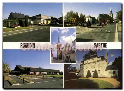 Cartes postales moderne Ruaudin Sarthe Le Supermarche la salle polyvalente chateau du Petit Plessiss Place de l'Eglise