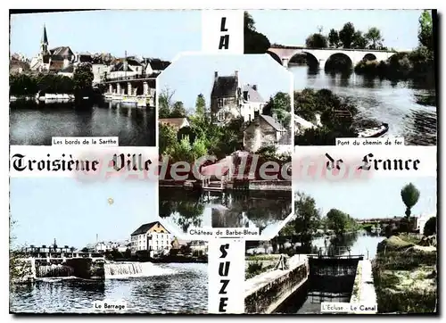 Moderne Karte La Suze Sarthe Troisieme ville de France ch�teau de barbe bleue barrage �cluse canal pont du ch