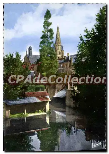 Moderne Karte Saint Calais Sarthe Les quais de l'Anille au fond l'eglise Notre Dame