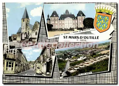 Moderne Karte St Mars d'Outille Sarthe cit� des genets �glise rue nationale ch�teau de Segrais