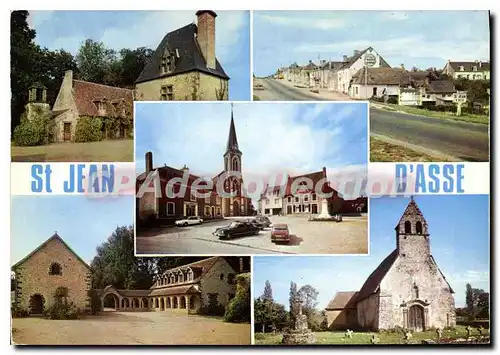 Cartes postales moderne Saint Jean d'Asse Sarthe place de l'Eglise la Mairie et le monument aux Morts le chateau le Car