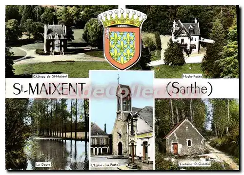 Cartes postales moderne St Maixent Sarthe chateau de St Maixent Huche Poche la Douve l'eglise la poste Fontaine St Quen