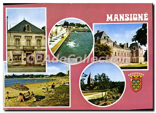 Cartes postales moderne Mansigne Sarthe station Vert de vacances l'hotel du commerce le plan d'eau la piscine penchein