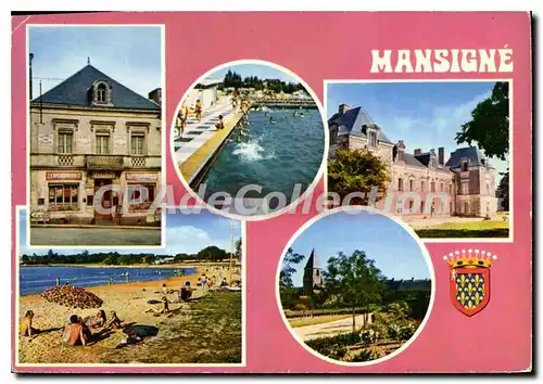 Cartes postales moderne Mansigne Sarthe station Vert de vacances l'hotel du commerce le plan d'eau la piscine penchein