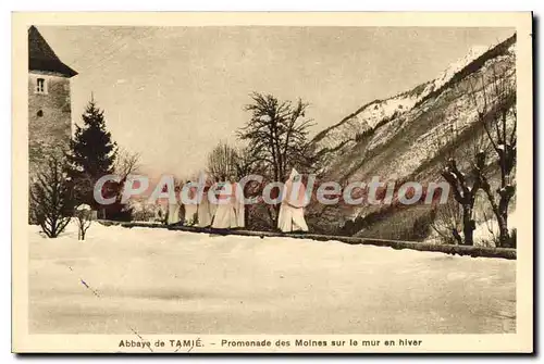 Ansichtskarte AK Abbaye de Tamie Promenade des Moines sur le mur en hiver
