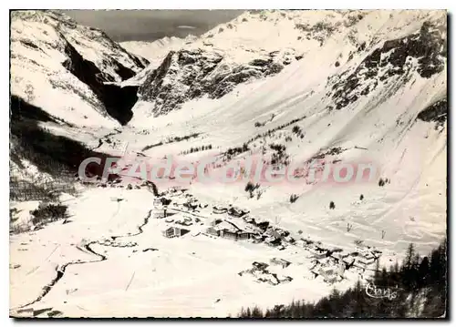 Moderne Karte Val d'Isere sports d'hiver vue generale et le lac de Tignes