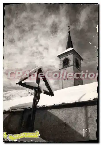 Cartes postales Tignes Savoie Calvaire et Clocher de l'eglise et clocher de l'eglise en hiver