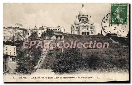 Cartes postales Paris La Basilique du Sacre Coeur de Montmartre et la Funiculaire