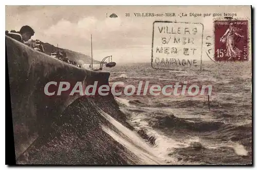 Cartes postales Villers sur Mer La Digue par gros temps