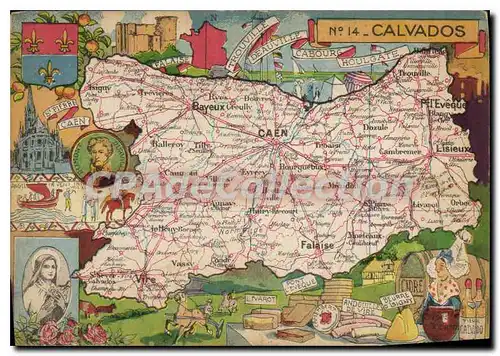 Moderne Karte Calvados Formes en 1790 d'une partie de la Normandie Caen St Pierre falaise Trouville Deauville