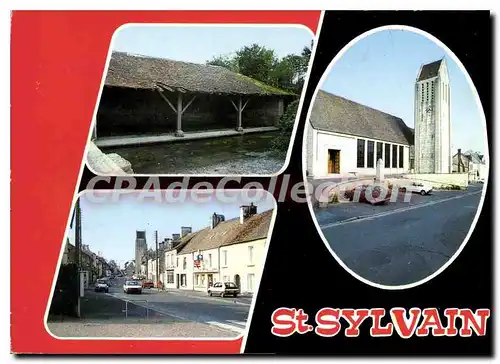 Moderne Karte St Sylvain Calvados l'eglise la rue principal la lavoir