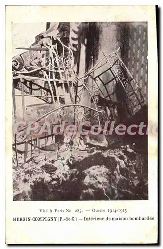 Cartes postales Guerre 1914 1915 Hersin Compigny p de C interieur de maison bombardee