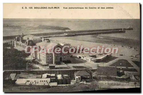 Cartes postales Boulogne sur Mer vue panoramique du casino et des Jetee