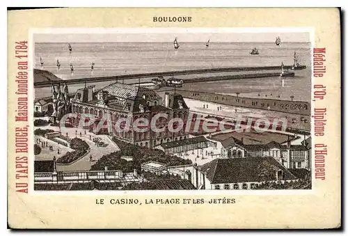 Cartes postales Boulogne le casino la plage et les Jetees