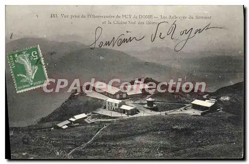 Cartes postales Vue prise de l'Observatoire du Puy de Dome les Auberges du Sommet et la Chaine Sud des Dome
