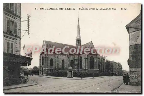 Cartes postales Boulogne sur Seine L'Eglise prise de la Grande Rue