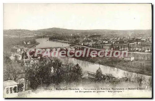 Cartes postales Bellevue Meudon Panorama de Sevres Suresnes et Saint Cloud Le Dirigeable de guerre Republique
