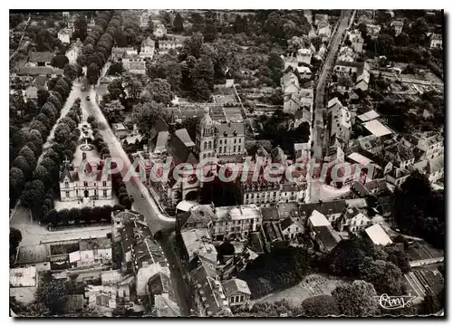 Moderne Karte L'Isle Adam Vue aerienne L'Eglise et l'hotel de Ville