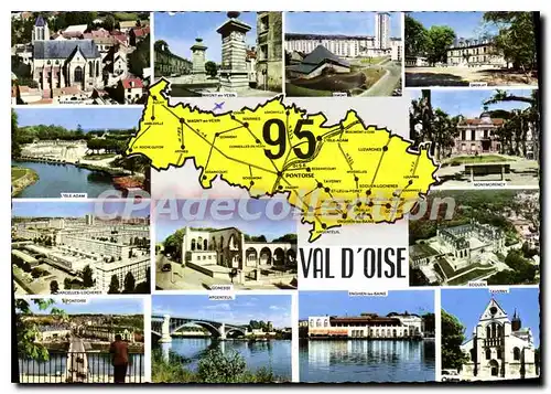 Moderne Karte Val d'Oise Besancourt Sarcelles Locheres Pontoise Argenteuil Gonesse Magny en vexin Groslay Eco