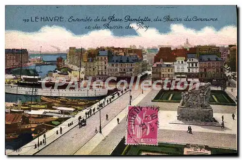 Cartes postales Le Havre ensemble de la place Gambetta du Bassin du commerce et du Bassin du Roy