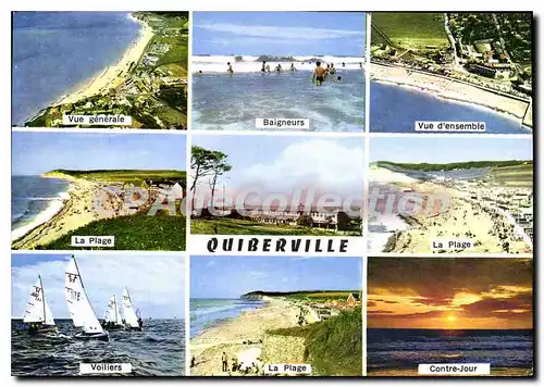 Moderne Karte Quiberville Seine Maritime Vue generale La Plage Baigneurs Contre Jour Vue d'ensemble
