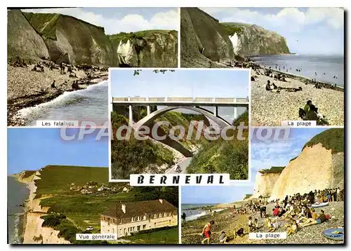 Moderne Karte Berneval Seine Maritime La plage Vue generale Les falaises