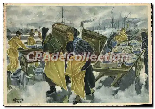 Cartes postales moderne En Parcourant le Littoral Hottieres Dieppoises partant pour la Poissonnerie aquarelle Charles H