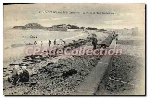 Ansichtskarte AK Saint Pol de Leon Finistere la plage et l'Ilot Sainte Anne