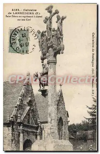 Cartes postales calvaire de Lannedern F Saint Edern est represente � cheval sur son Cerf