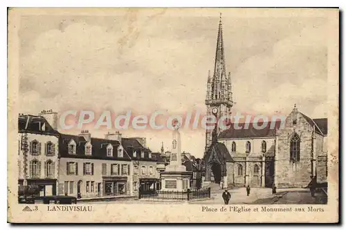 Cartes postales Landivisiau place de l'eglise et monument aux Morts