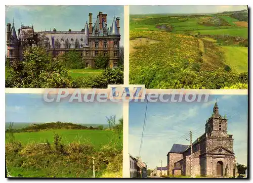 Moderne Karte Laz l'eglise le rocher de Moniven chaine des Montagnes Noires et le chateau