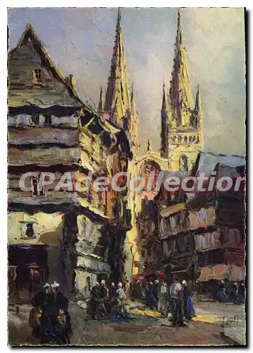 Cartes postales moderne Quimper Finistere Cathedrale et rue Kereon