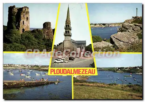 Moderne Karte Ploudalmezeau les ruines du chateau de Tremazan l'eglise Portsall Lampaul Plouarzel et le passa