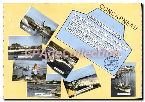 Moderne Karte Concarneau le Beffroi le Port et l'eglise le Fort la ville Close plage de cornouailles plages d