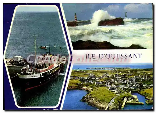 Cartes postales moderne Ile D'Ouessant Nord Finistere Enez Eussa au port du Stiff Phare du Nividic par Grosse mer le po