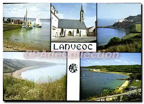 Cartes postales moderne Lanveoc la cale le bourg et la plage vue du Fort