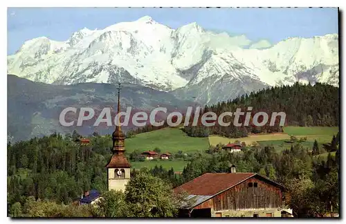 Cartes postales moderne Cordon Hte Savoie L'Eglise et le Village face au Mont Blanc