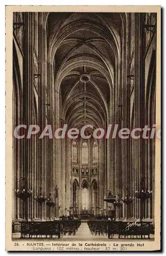 Cartes postales Nantes Interieur de la Cathedrale la grande nef