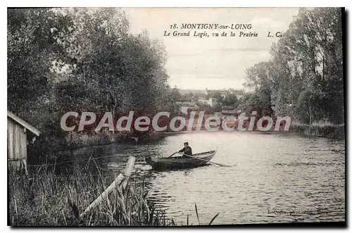 Cartes postales Montigny sur Loing Le Grand Logis vu de la Prairie barque rivi�re