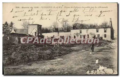 Cartes postales Guerre de 1914 Puisieux (S et M) Ferme de Poligny incendiee par les Allemands