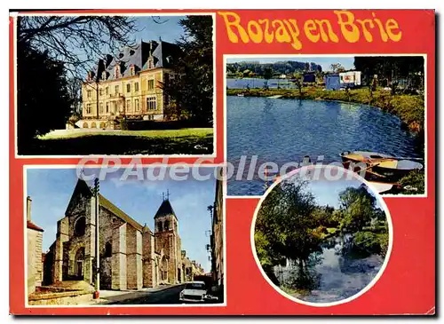 Moderne Karte Rozay en Brie (S et M) Le Chateau l'eglise l'etang des Carreaux les Bords de l'Yerres