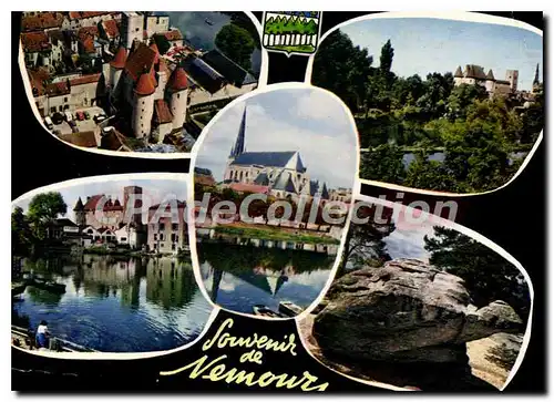 Cartes postales moderne Nemours (S et M) Le Chateau des Ducs de Nemours et le grand Pont sur le Loing L'Eglise Saint Je