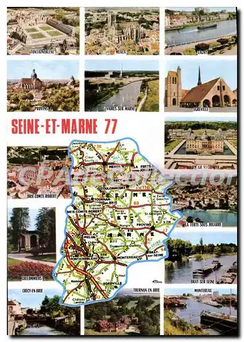 Moderne Karte Seine et Marne Fontainebleau Meaux Lagny Ecreville Bray sur marne Montereau Tournan en brie Cr�