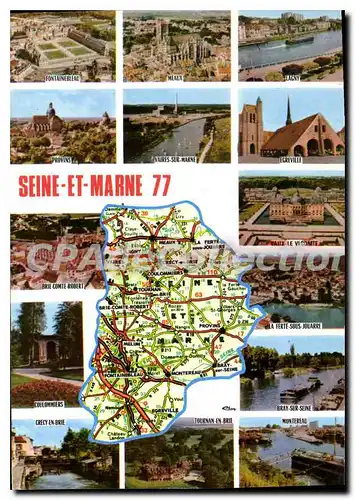 Moderne Karte Seine et Marne Fontainebleau Meaux Lagny Ecreville Bray sur marne Montereau Tournan en brie Cr�