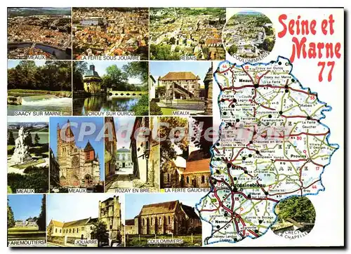 Moderne Karte Seine et Marne Rebais Saacy Crouy sur ourcq Meaux rozay en brie Faremoutiers