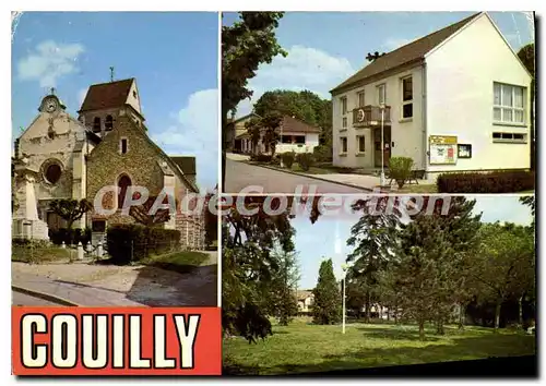 Moderne Karte Couilly (Seine et Marne) L'Eglise La Mairie et la Poste le Square