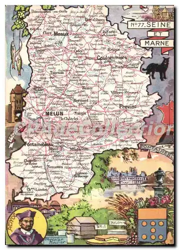 Moderne Karte Seine et Marne Amyot Moret roses chasselas asperges chocolat fonderies