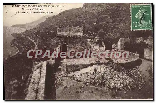 Cartes postales Cabbe Roquebrune (A M) Vieux Chateau et vue sur Monte Carlo