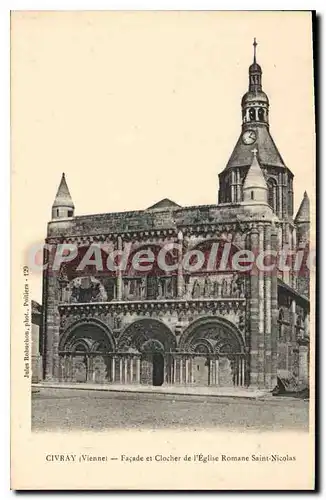 Cartes postales Civray (Vienne) Facade et Clocher de l'Eglise Romane Saint Nicolas