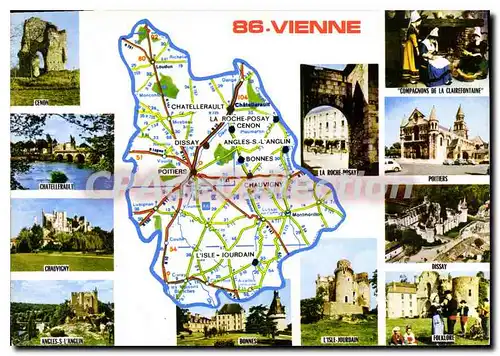 Moderne Karte Vienne Cenon Chauvigny Bonnes Dissay La Roche Posay Chatellerault Angles s l'Anglin